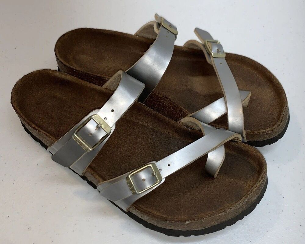 Birkenstock Betula Mayari Sandals Womens 6.5 37 Metallic Silver Toe Loop Slip On